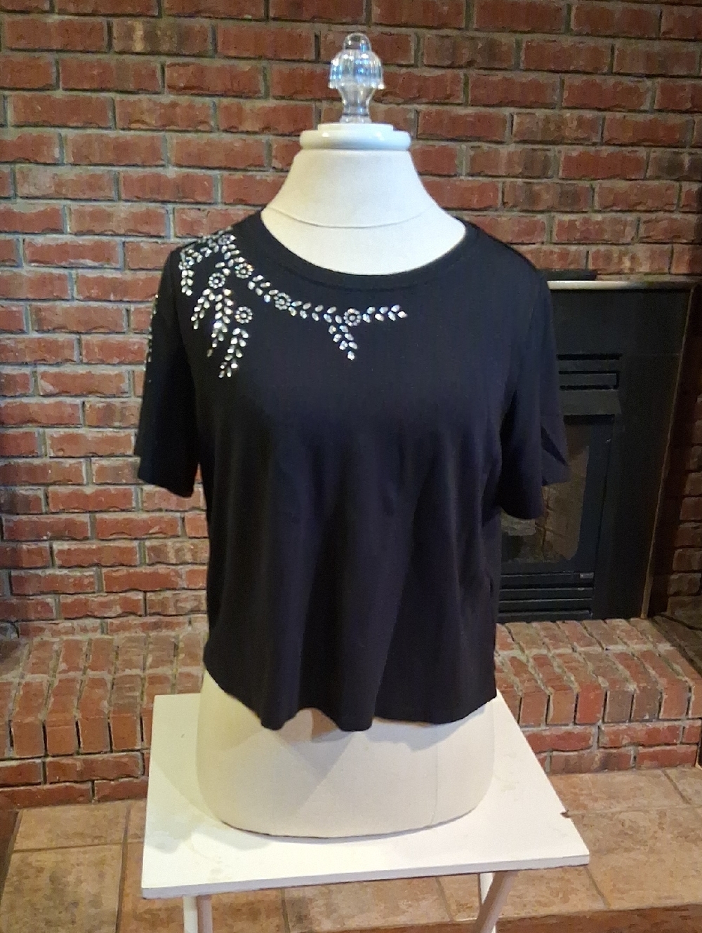 Joie Black Short-Sleeve Top with Rhinestone Accent